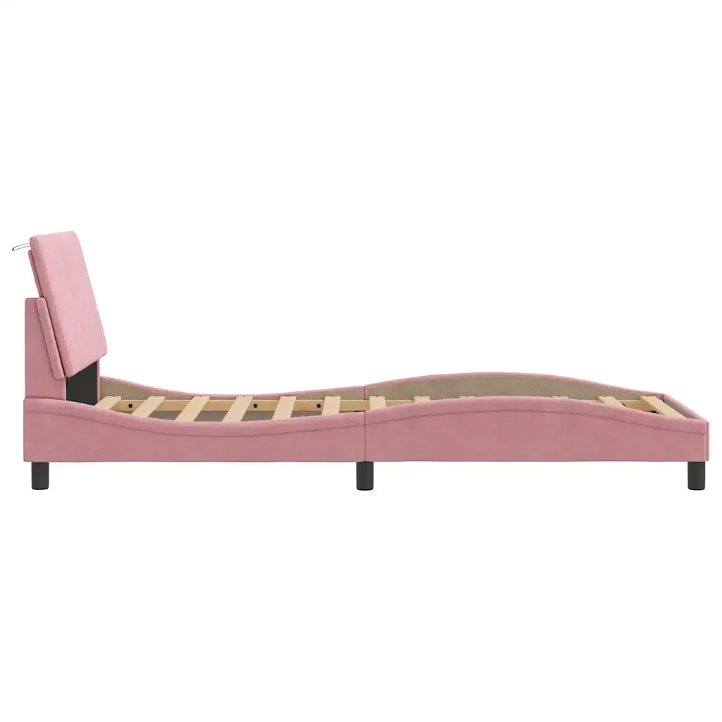 Letto singolo | Letto per adulti | Giroletto con LED senza Materasso Hanko Rosa 90x200 cm in Velluto - Image 7