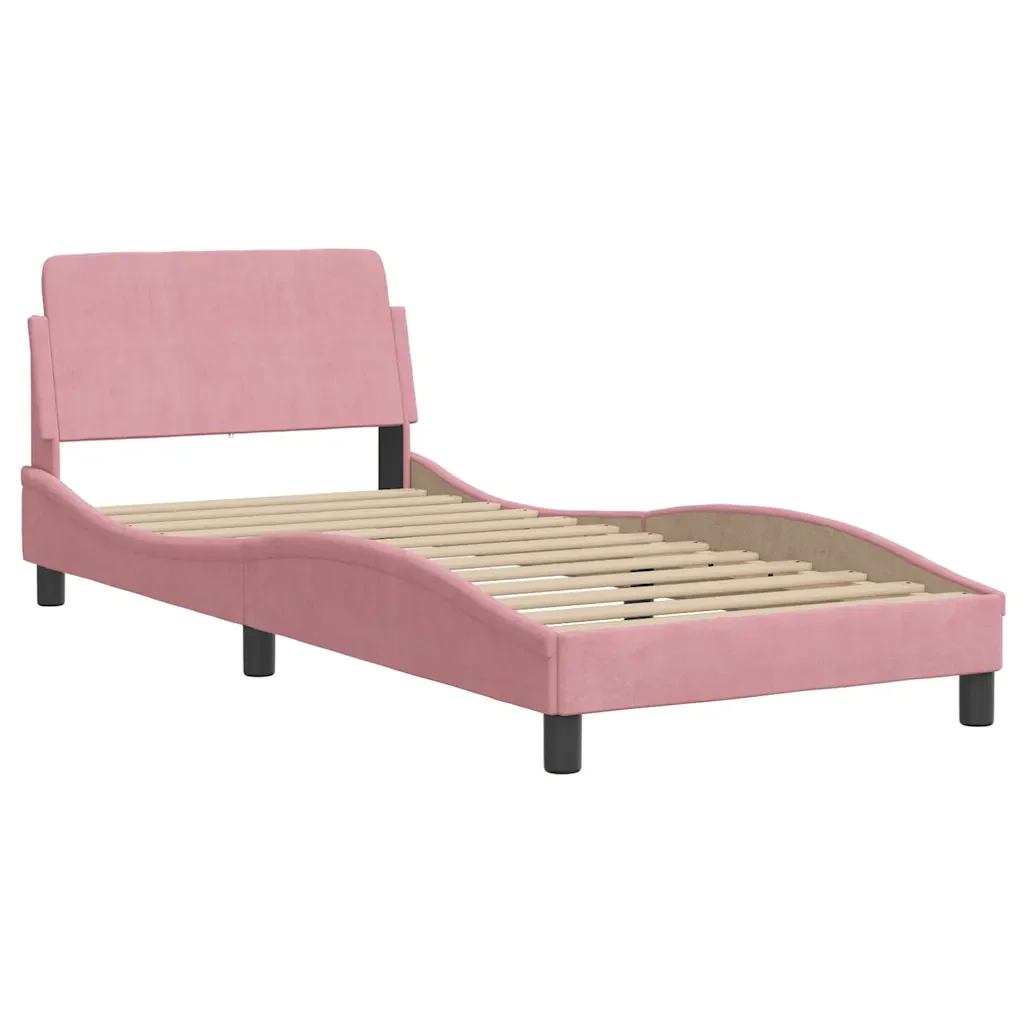 Letto singolo | Letto per adulti | Giroletto con LED senza Materasso Hanko Rosa 90x200 cm in Velluto - Image 9