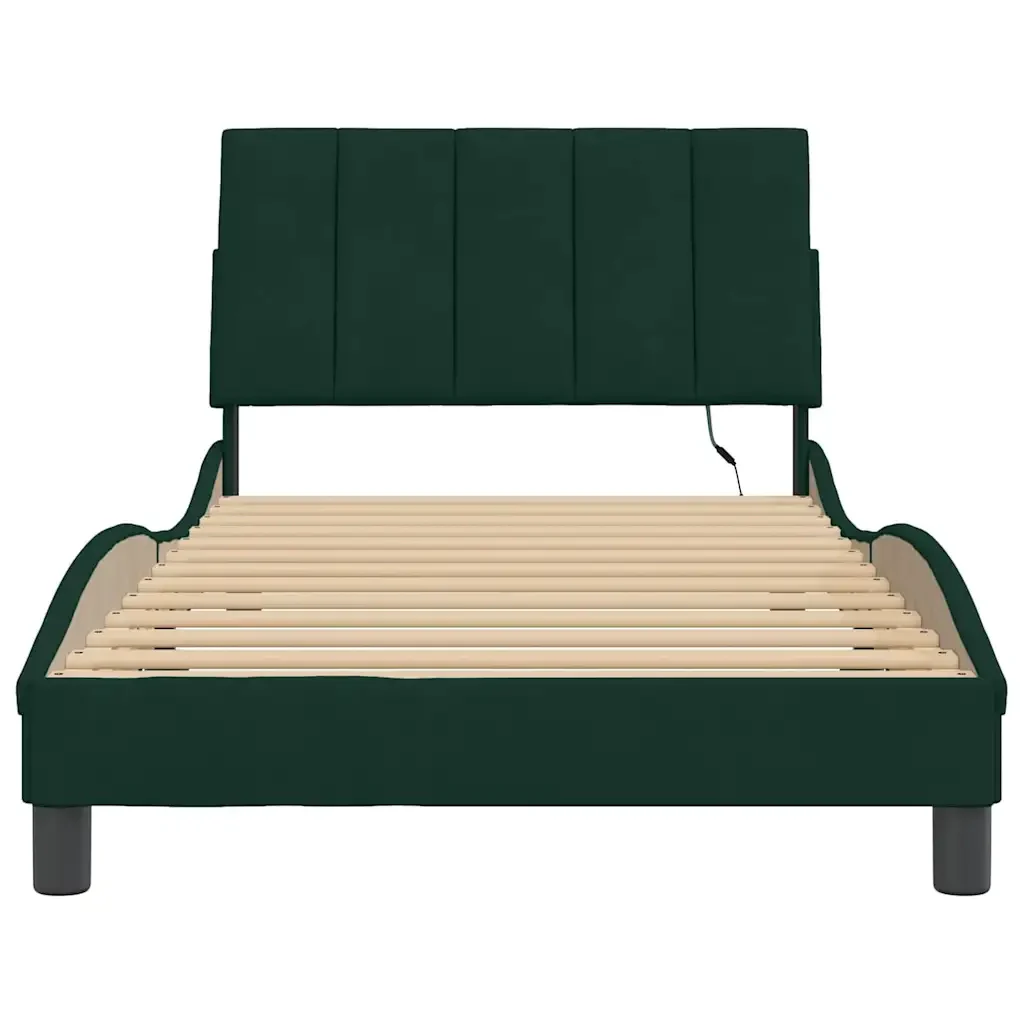 Letto singolo | Letto per adulti | Giroletto con LED senza Materasso Hanko Verde Scuro 100x200 cm in Velluto - Image 6