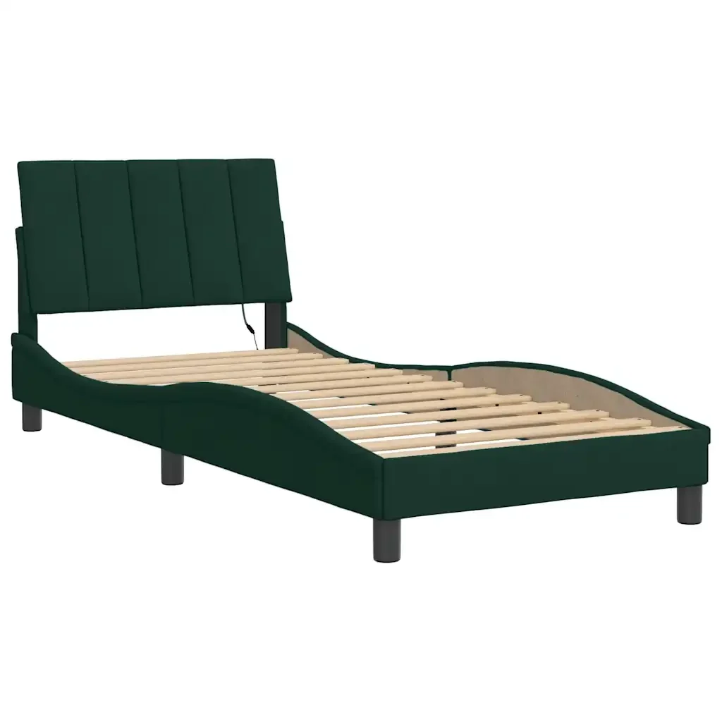 Letto singolo | Letto per adulti | Giroletto con LED senza Materasso Hanko Verde Scuro 80x200 cm in Velluto - Image 4