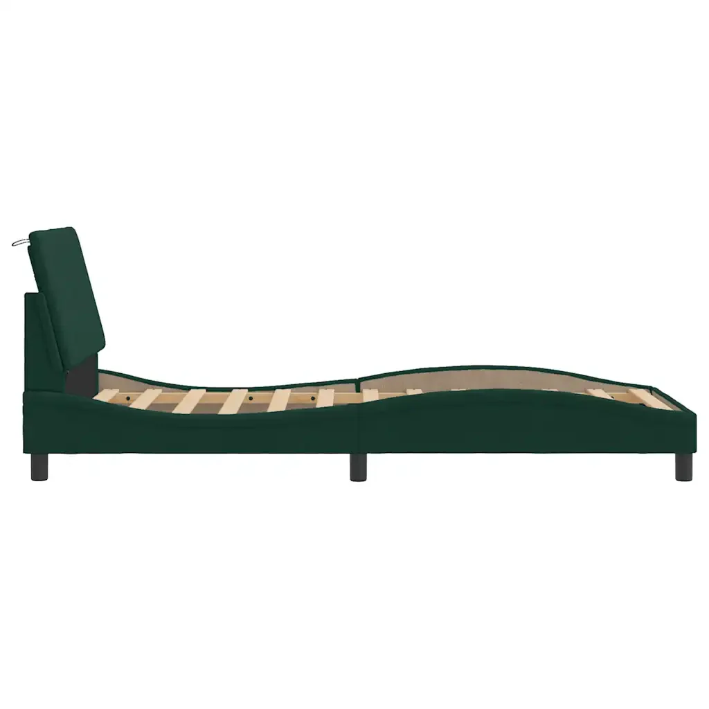 Letto singolo | Letto per adulti | Giroletto con LED senza Materasso Hanko Verde Scuro 90x190 cm in Velluto - Image 7