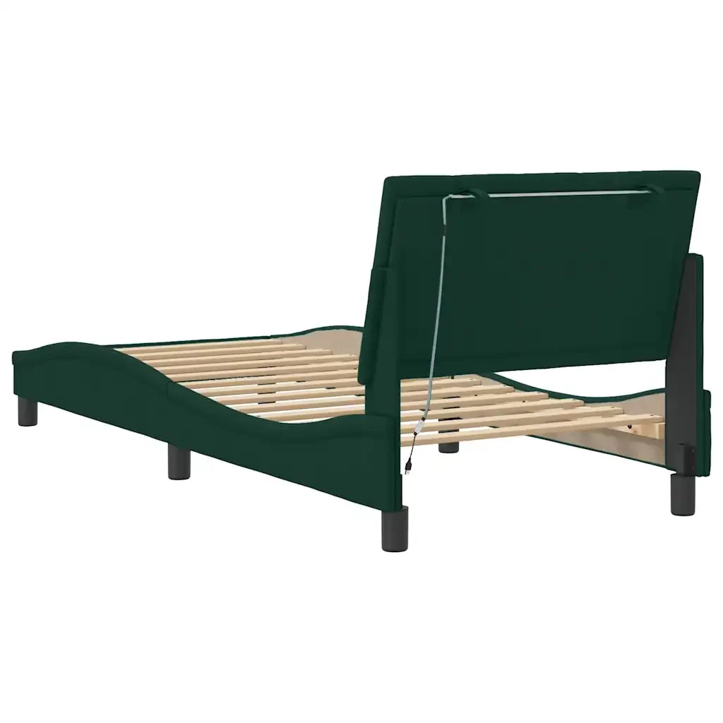 Letto singolo | Letto per adulti | Giroletto con LED senza Materasso Hanko Verde Scuro 90x190 cm in Velluto - Image 8