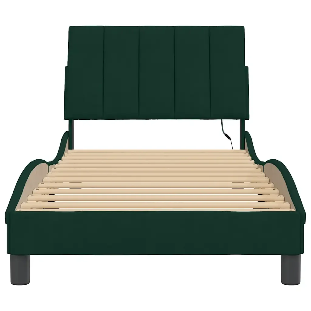 Letto singolo | Letto per adulti | Giroletto con LED senza Materasso Hanko Verde Scuro 90x200 cm in Velluto - Image 6