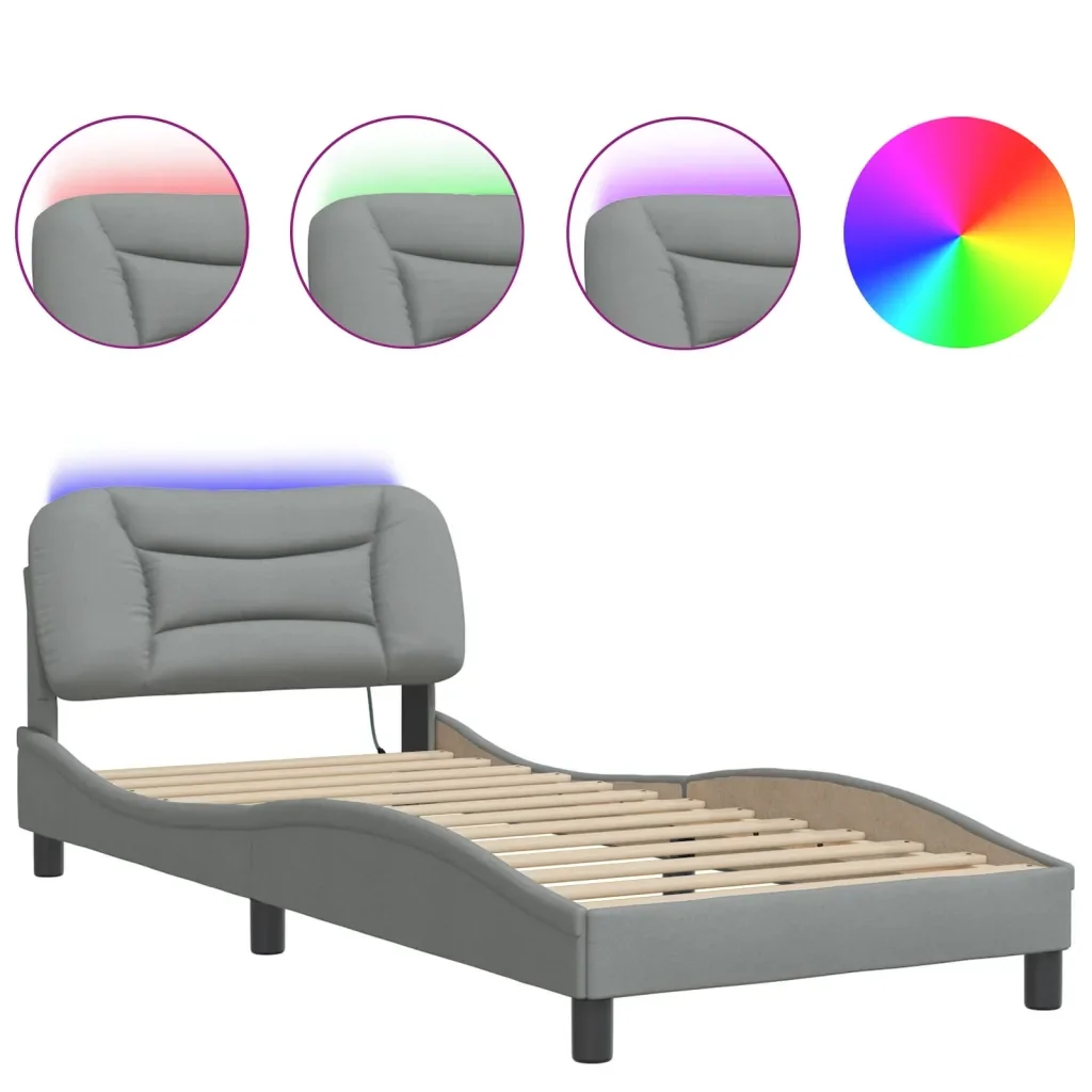 Letto singolo | Letto per adulti | Giroletto con LED senza Materasso Hvar 80x200 cm Tessuto - Image 5