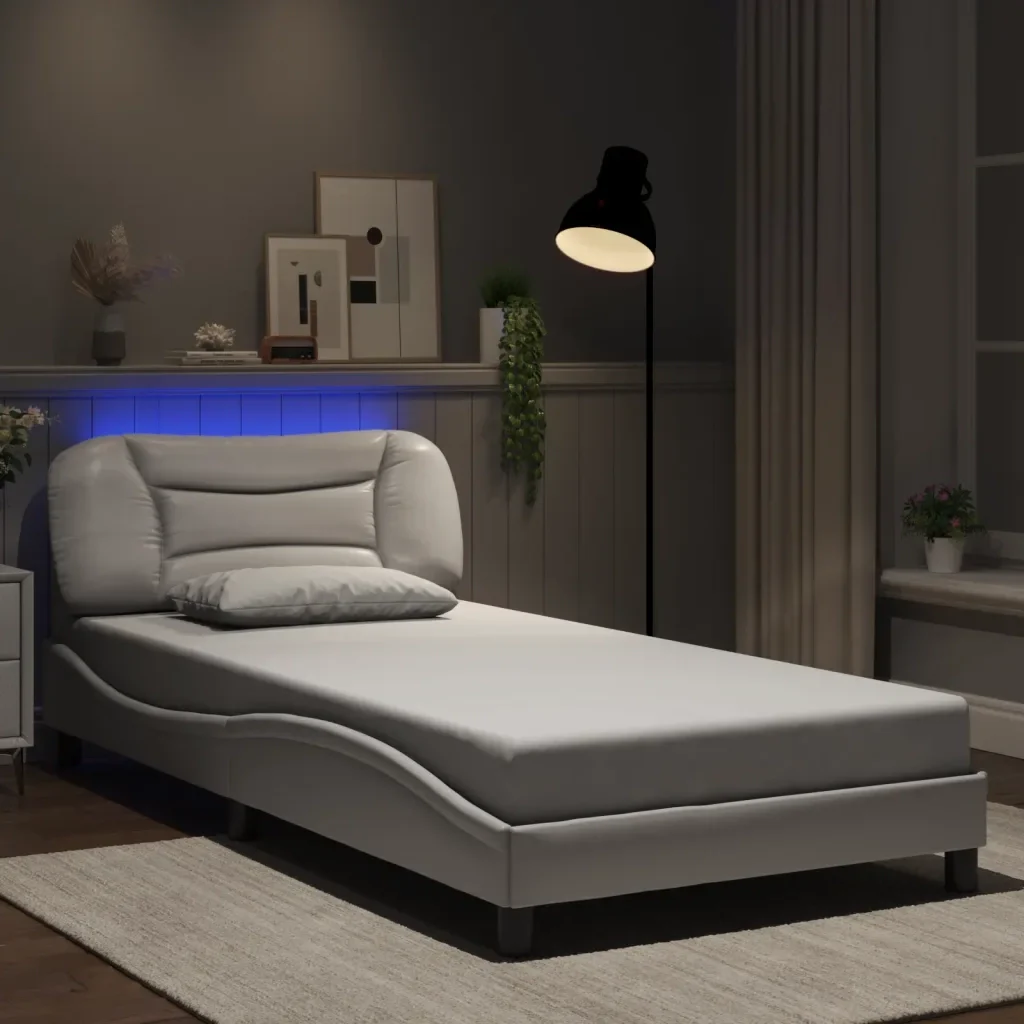 Letto singolo | Letto per adulti | Giroletto con LED senza Materasso Hvar Bianco 100x200 cm - Image 2