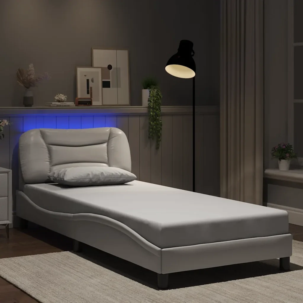 Letto singolo | Letto per adulti | Giroletto con LED senza Materasso Hvar Bianco 80x200 cm - Image 2