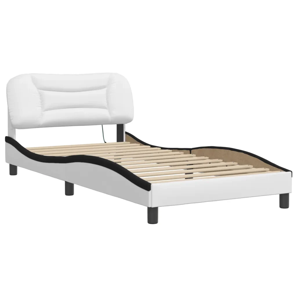 Letto singolo | Letto per adulti | Giroletto con LED senza Materasso Hvar Bianco e Nero 100x200 cm - Image 3