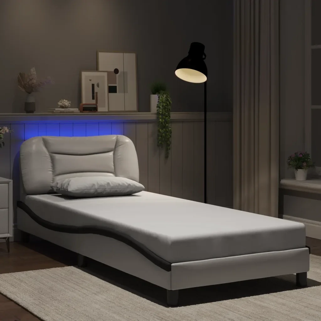 Letto singolo | Letto per adulti | Giroletto con LED senza Materasso Hvar Bianco e Nero 80x200 cm - Image 2