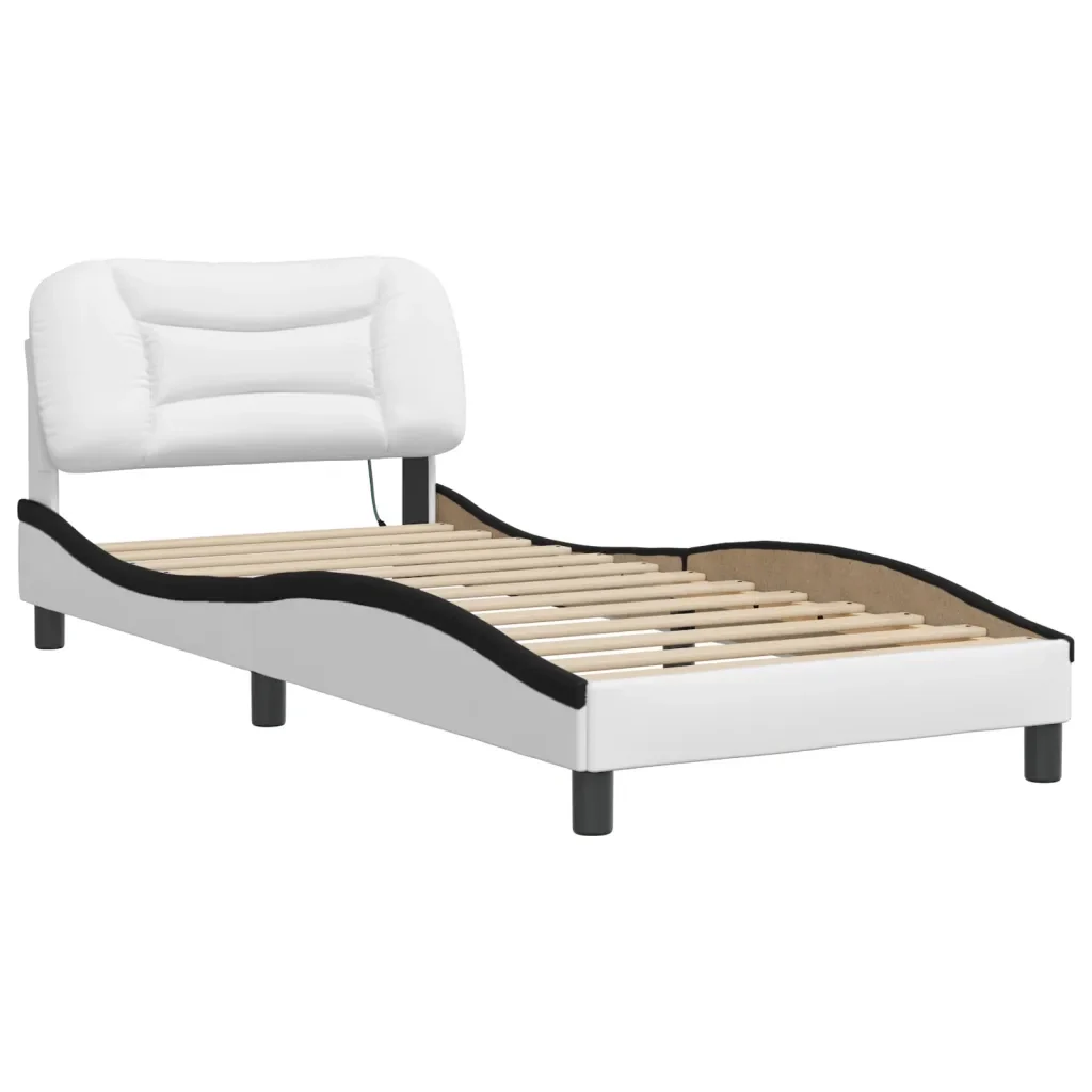 Letto singolo | Letto per adulti | Giroletto con LED senza Materasso Hvar Bianco e Nero 80x200 cm - Image 3