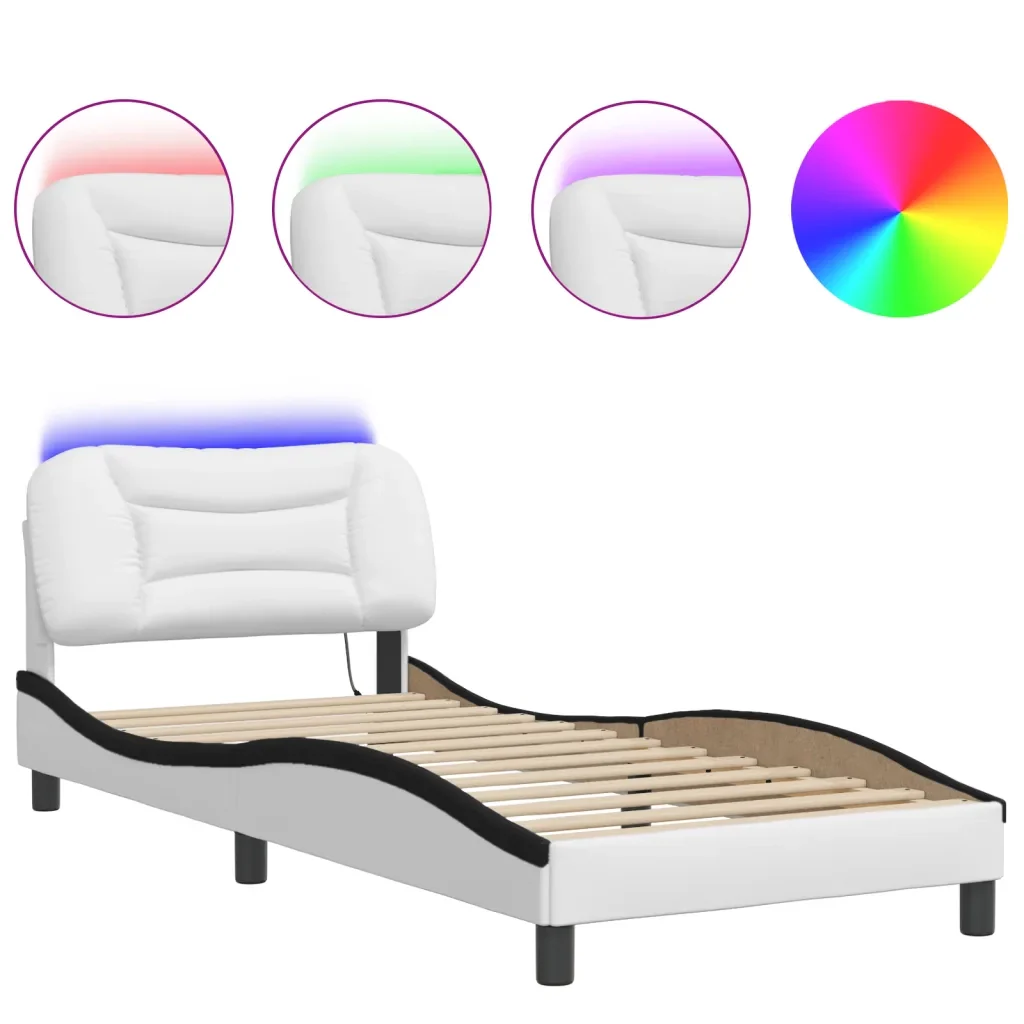 Letto singolo | Letto per adulti | Giroletto con LED senza Materasso Hvar Bianco e Nero 90x190 cm
