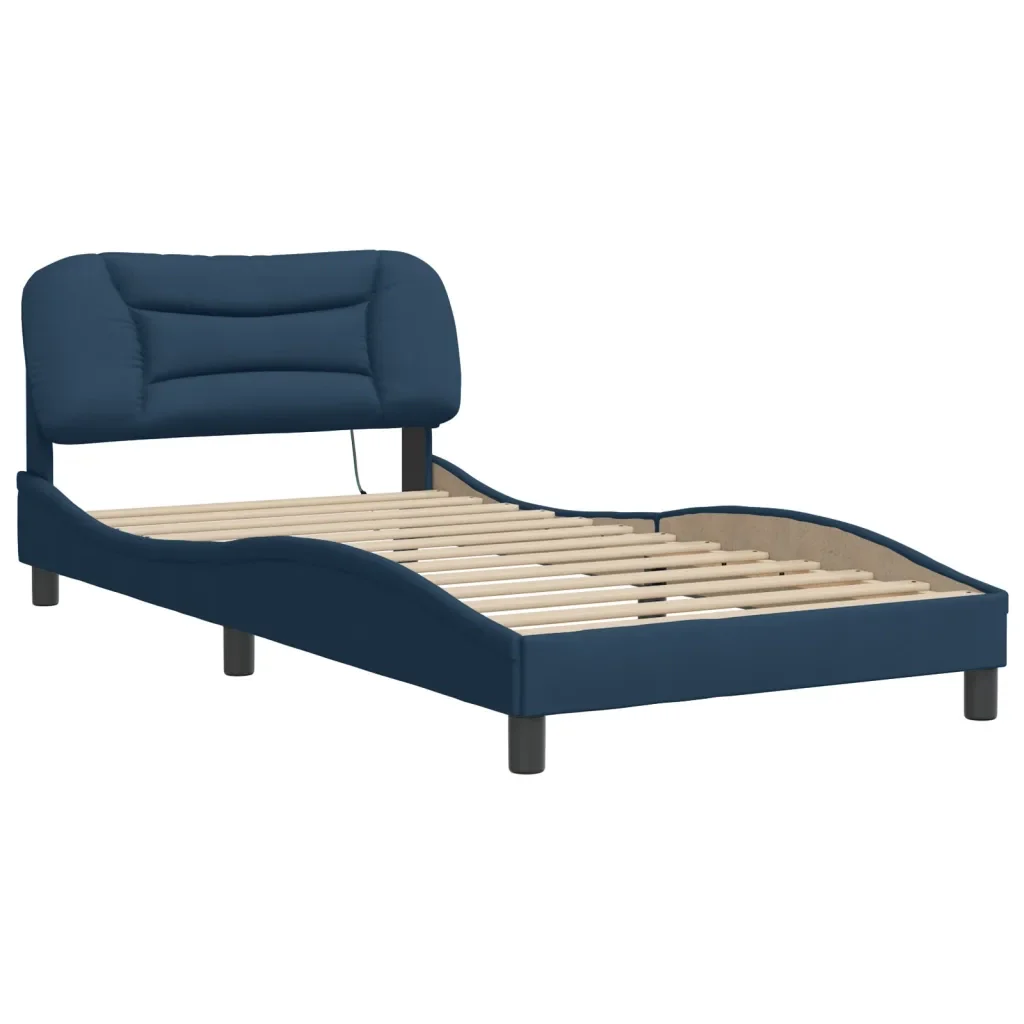 Letto singolo | Letto per adulti | Giroletto con LED senza Materasso Hvar Blu 100x200 cm in Tessuto - Image 4
