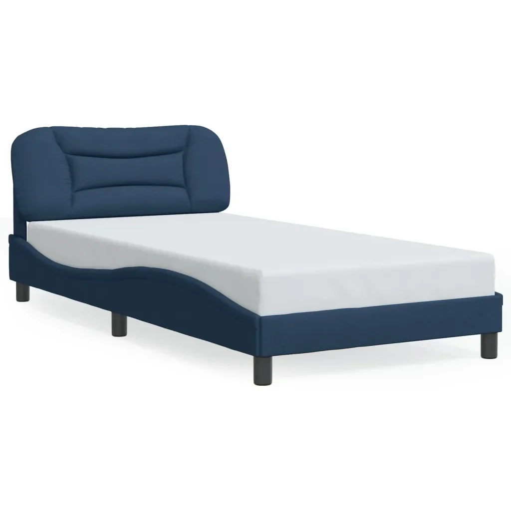 Letto singolo | Letto per adulti | Giroletto con LED senza Materasso Hvar Blu 100x200 cm in Tessuto - Image 5
