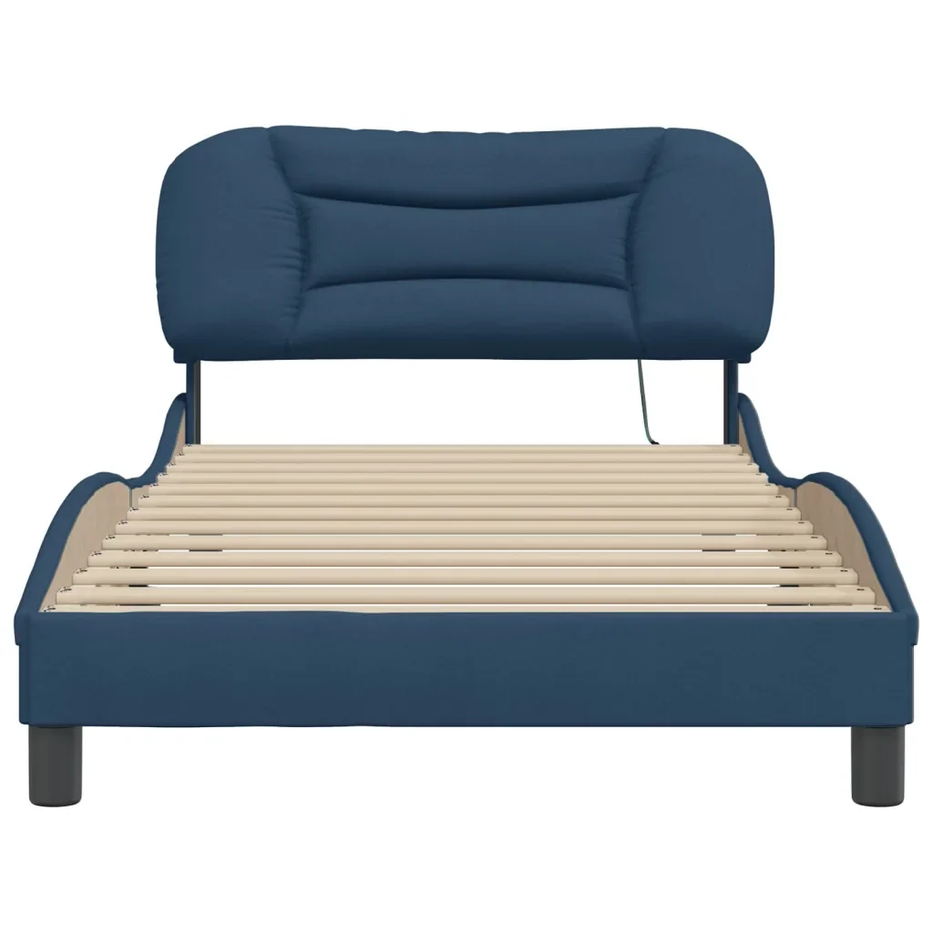 Letto singolo | Letto per adulti | Giroletto con LED senza Materasso Hvar Blu 100x200 cm in Tessuto - Image 6