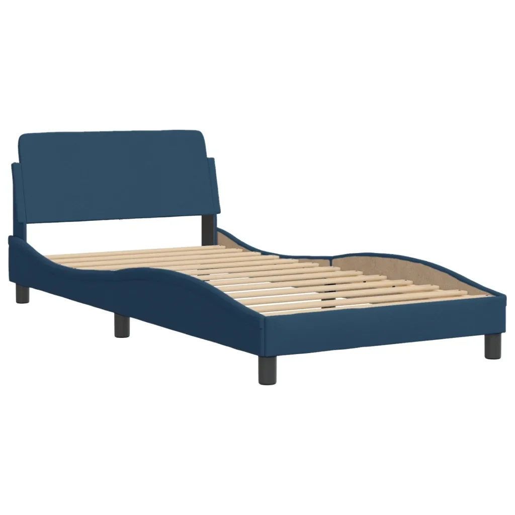 Letto singolo | Letto per adulti | Giroletto con LED senza Materasso Hvar Blu 100x200 cm in Tessuto - Image 7