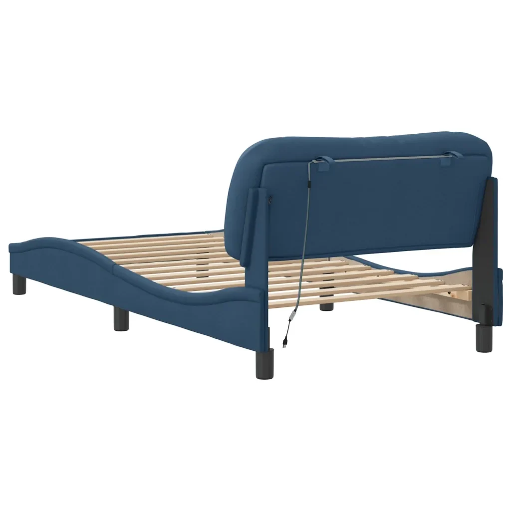 Letto singolo | Letto per adulti | Giroletto con LED senza Materasso Hvar Blu 100x200 cm in Tessuto - Image 9