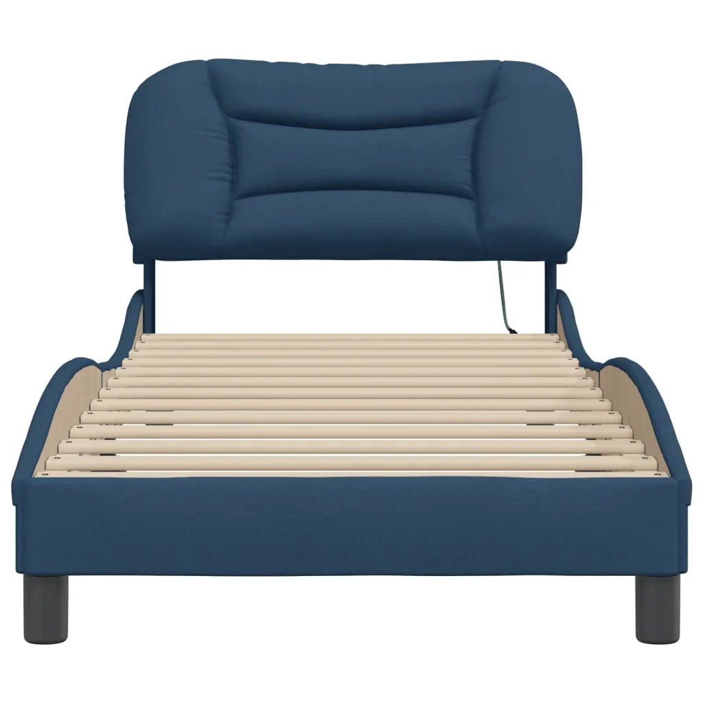 Letto singolo | Letto per adulti | Giroletto con LED senza Materasso Hvar Blu 90x190 cm in Tessuto - Image 6