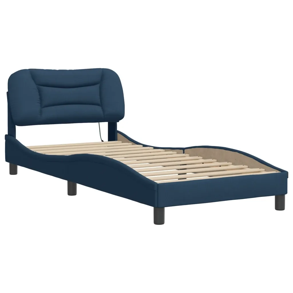 Letto singolo | Letto per adulti | Giroletto con LED senza Materasso Hvar Blu 90x200 cm in Tessuto - Image 3