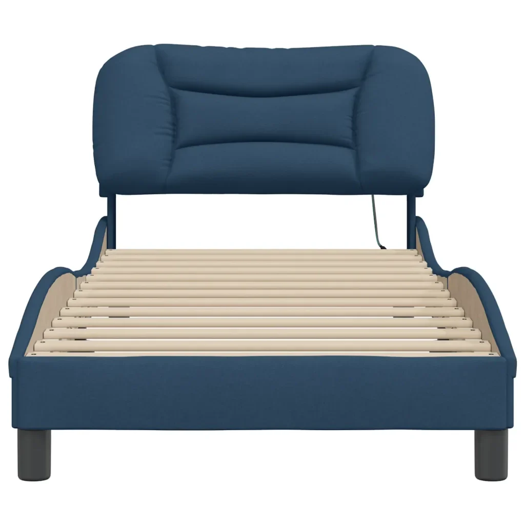 Letto singolo | Letto per adulti | Giroletto con LED senza Materasso Hvar Blu 90x200 cm in Tessuto - Image 6