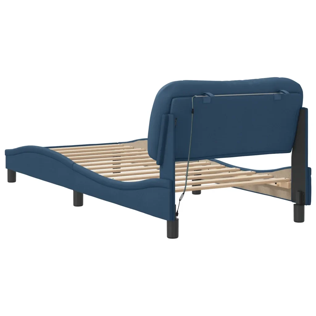 Letto singolo | Letto per adulti | Giroletto con LED senza Materasso Hvar Blu 90x200 cm in Tessuto - Image 9