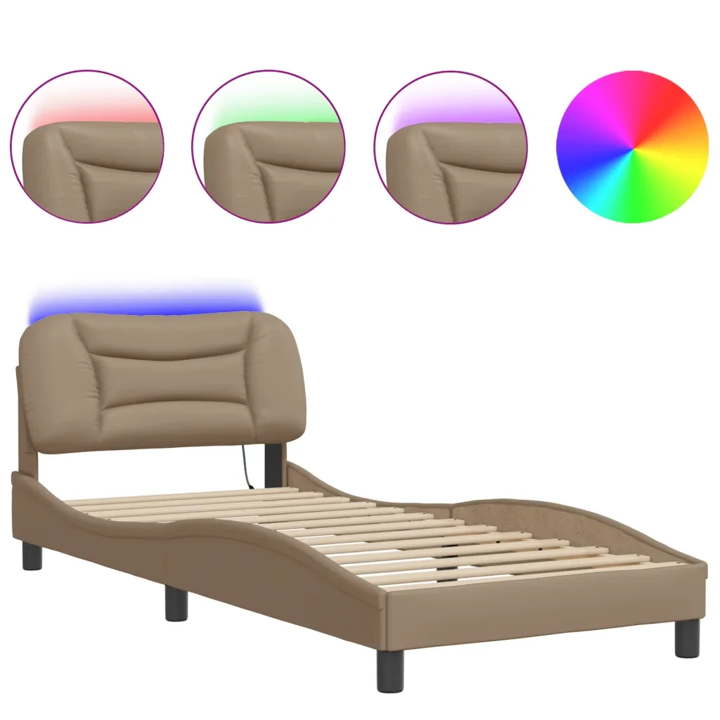 Letto singolo | Letto per adulti | Giroletto con LED senza Materasso Hvar Cappuccino 90x190 cm
