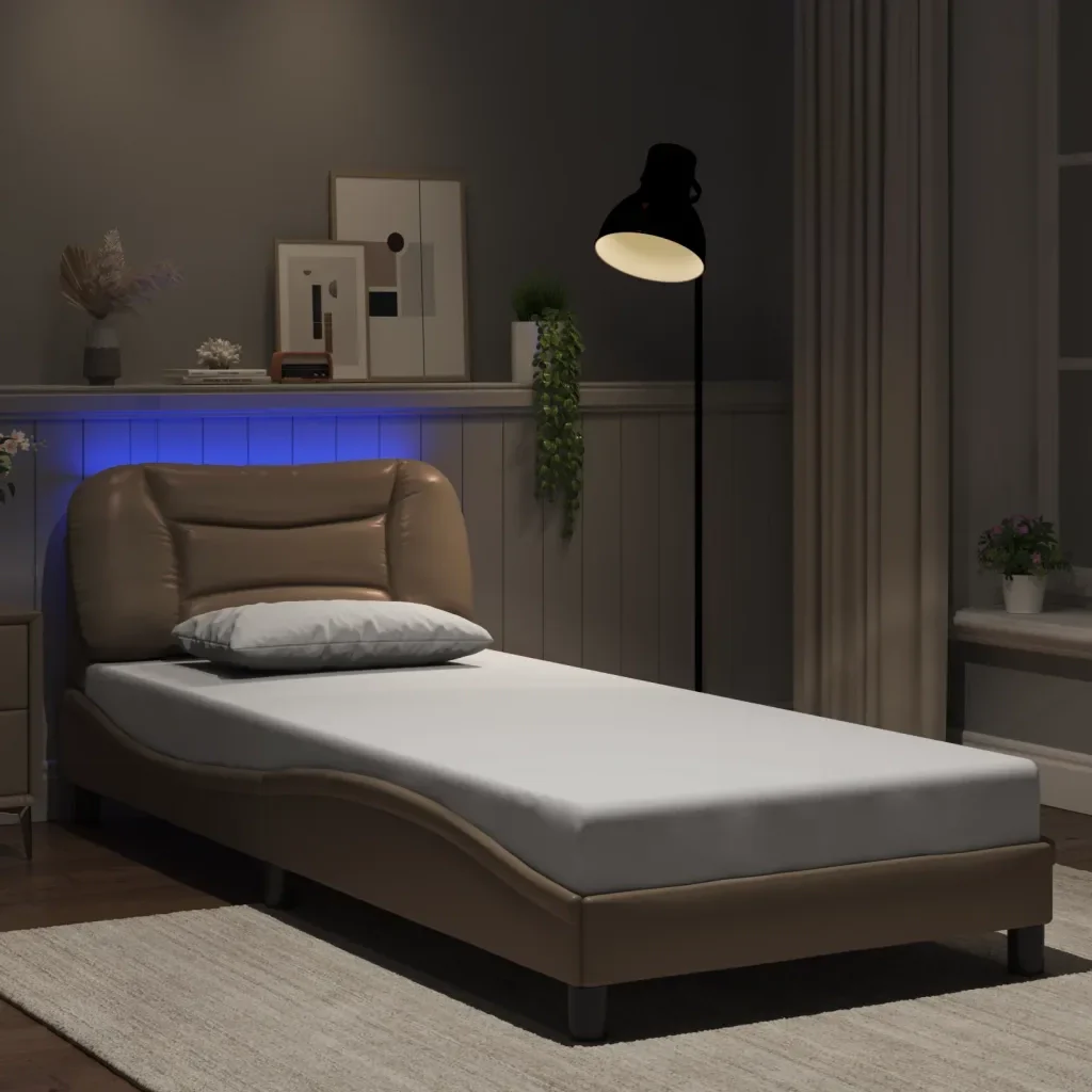 Letto singolo | Letto per adulti | Giroletto con LED senza Materasso Hvar Cappuccino 90x200 cm - Image 2