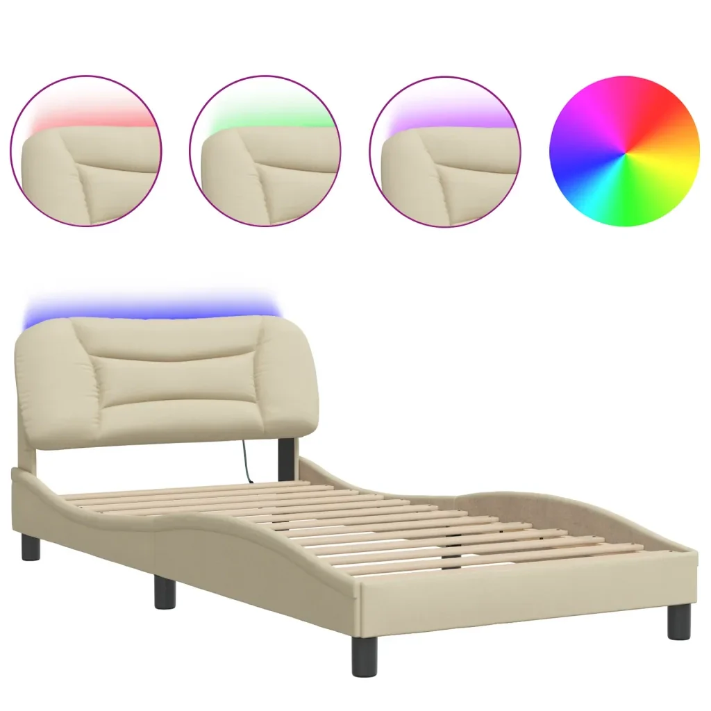 Letto singolo | Letto per adulti | Giroletto con LED senza Materasso Hvar Crema 100x200 cm in Tessuto