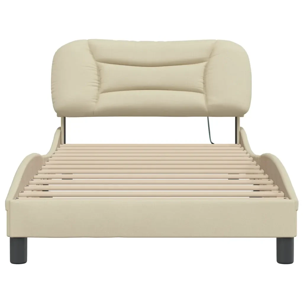 Letto singolo | Letto per adulti | Giroletto con LED senza Materasso Hvar Crema 100x200 cm in Tessuto - Image 6