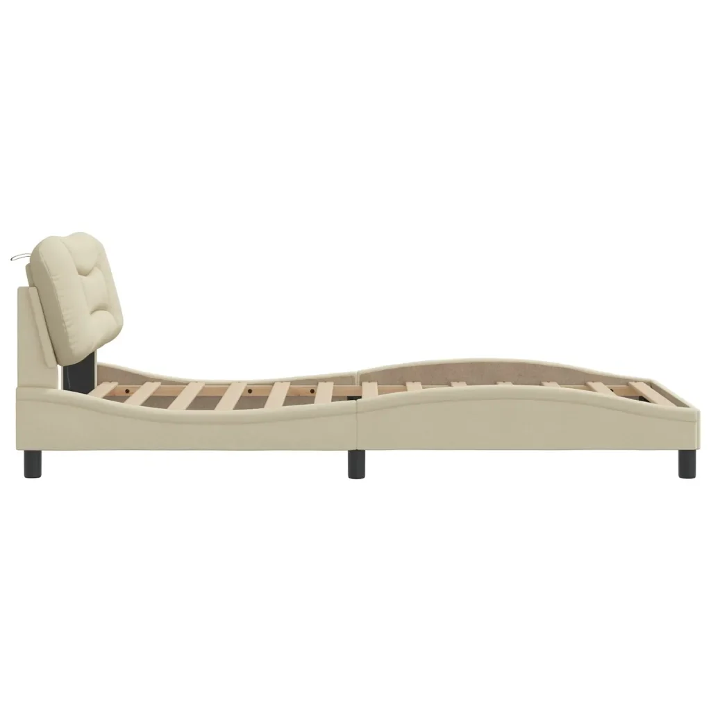Letto singolo | Letto per adulti | Giroletto con LED senza Materasso Hvar Crema 100x200 cm in Tessuto - Image 8
