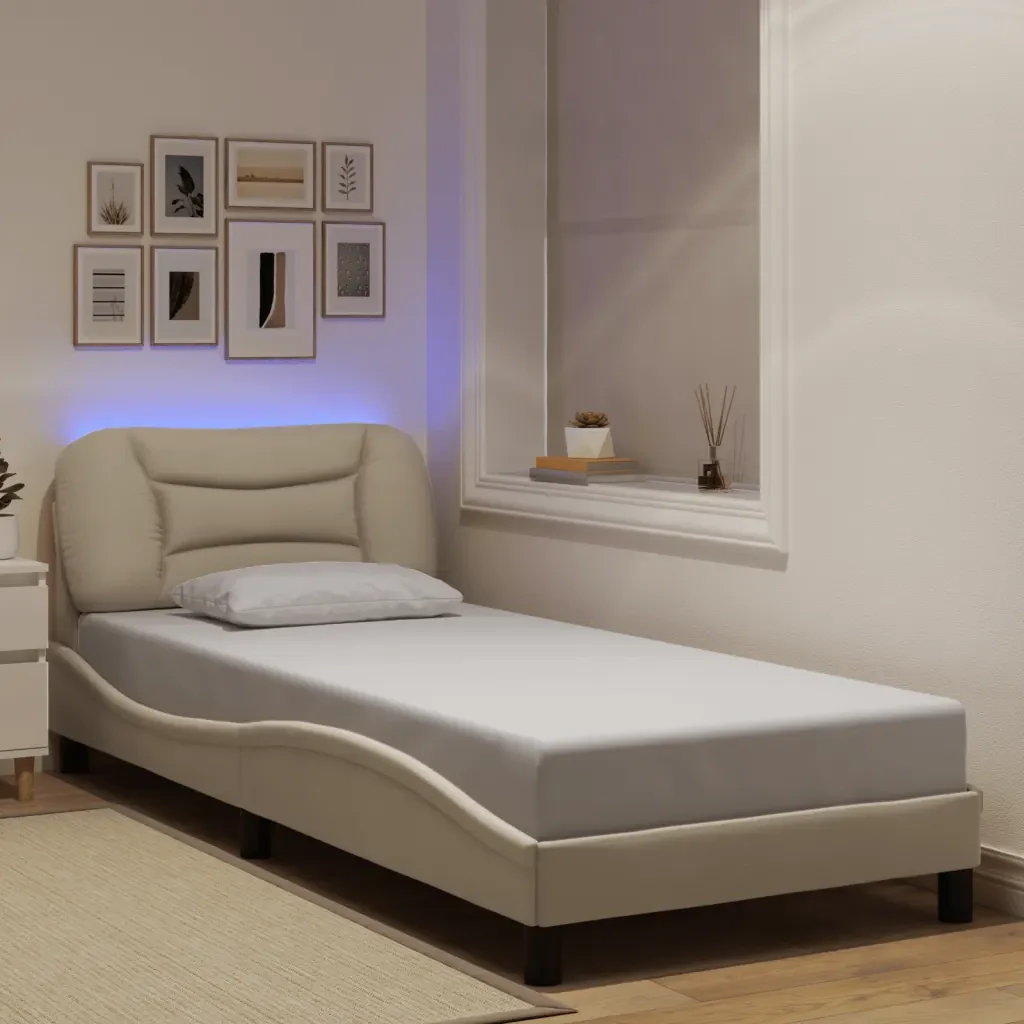 Letto singolo | Letto per adulti | Giroletto con LED senza Materasso Hvar Crema 80x200 cm in Tessuto - Image 2