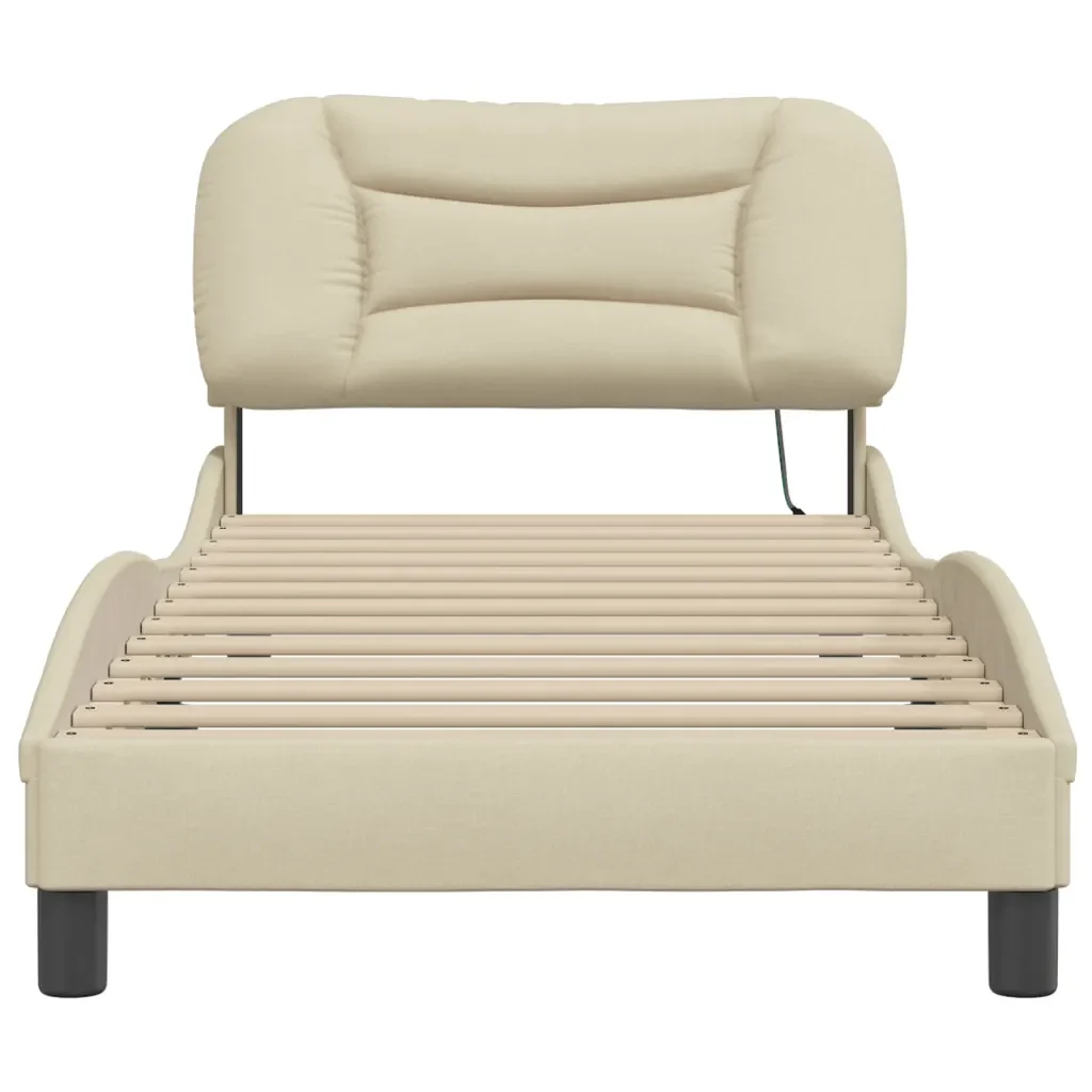 Letto singolo | Letto per adulti | Giroletto con LED senza Materasso Hvar Crema 80x200 cm in Tessuto - Image 6