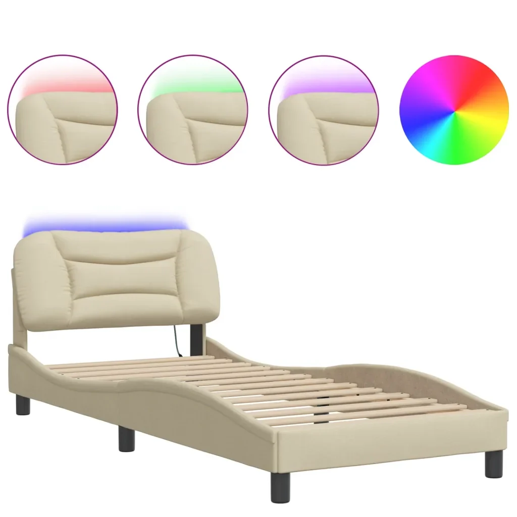 Letto singolo | Letto per adulti | Giroletto con LED senza Materasso Hvar Crema 90x200 cm in Tessuto - Image 5