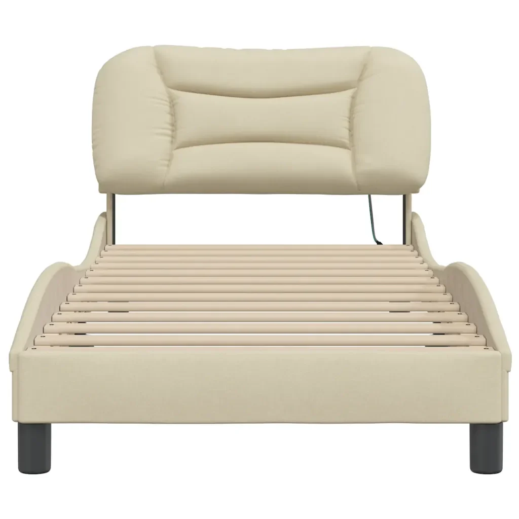 Letto singolo | Letto per adulti | Giroletto con LED senza Materasso Hvar Crema 90x200 cm in Tessuto - Image 6
