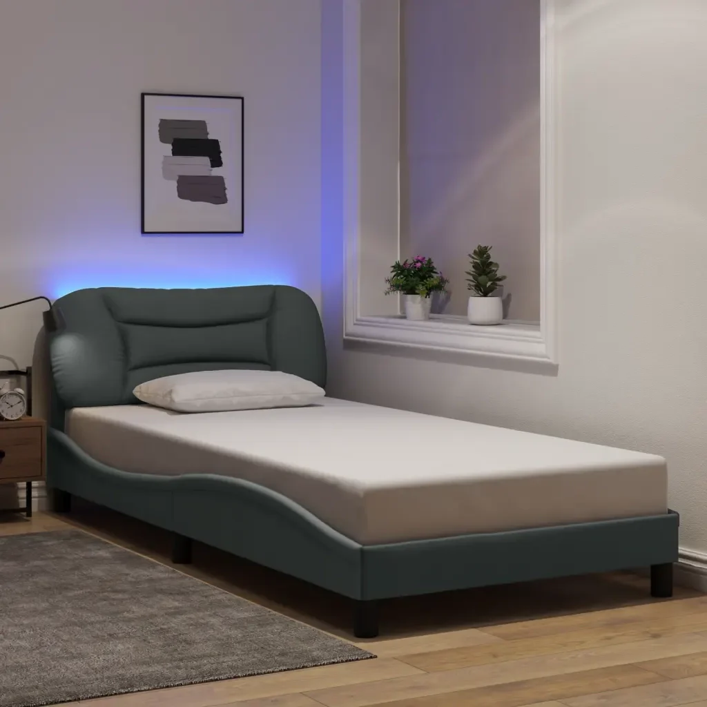 Letto singolo | Letto per adulti | Giroletto con LED senza Materasso Hvar Grigio Chiaro 100x200 cm - Image 2