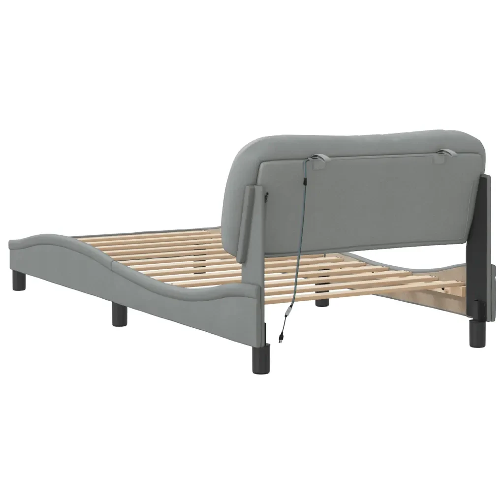 Letto singolo | Letto per adulti | Giroletto con LED senza Materasso Hvar Grigio Chiaro 100x200 cm - Image 9