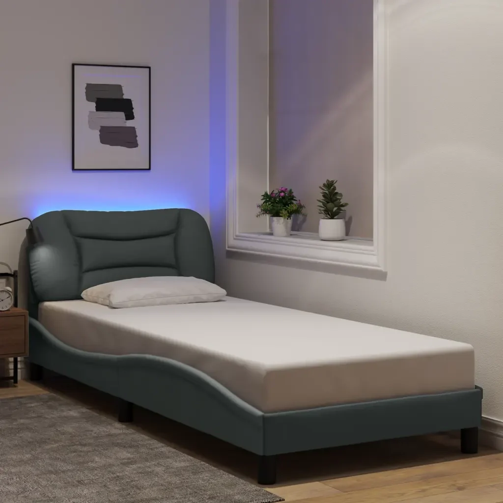 Letto singolo | Letto per adulti | Giroletto con LED senza Materasso Hvar Grigio Chiaro 90x200 cm - Image 2