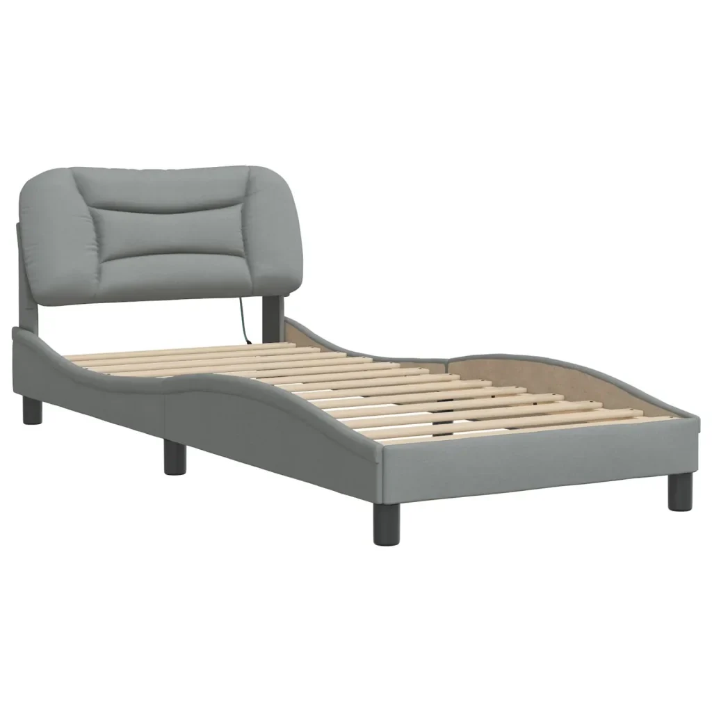 Letto singolo | Letto per adulti | Giroletto con LED senza Materasso Hvar Grigio Chiaro 90x200 cm - Image 3