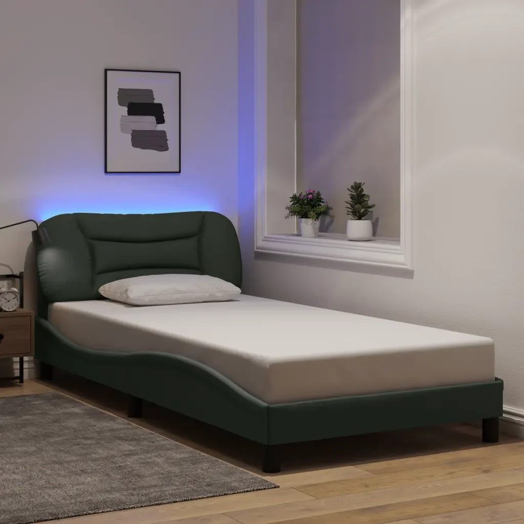 Letto singolo | Letto per adulti | Giroletto con LED senza Materasso Hvar Grigio Scuro 100x200 cm - Image 2