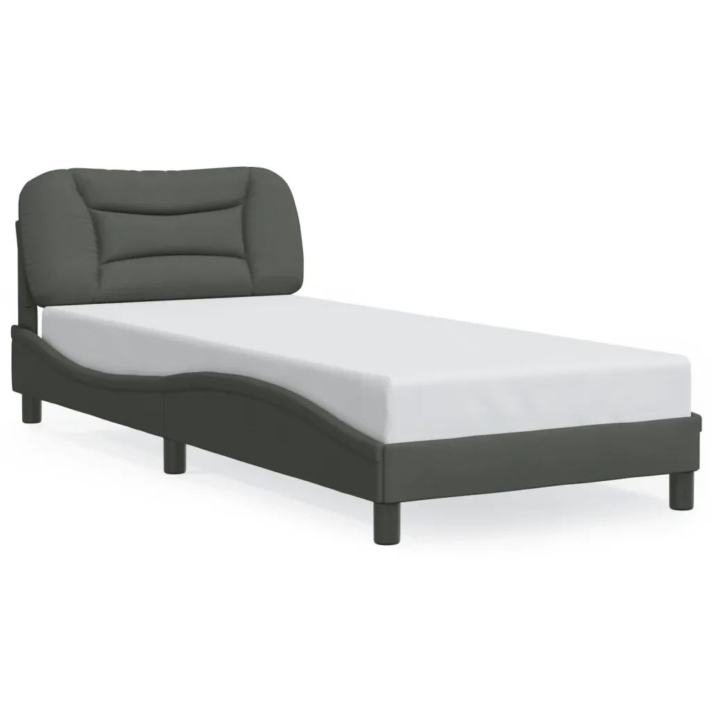 Letto singolo | Letto per adulti | Giroletto con LED senza Materasso Hvar Grigio Scuro 90x200cm Tessuto