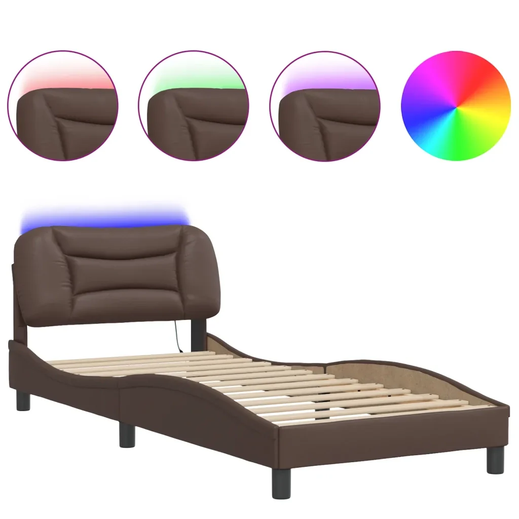 Letto singolo | Letto per adulti | Giroletto con LED senza Materasso Hvar Marrone 90x200 cm