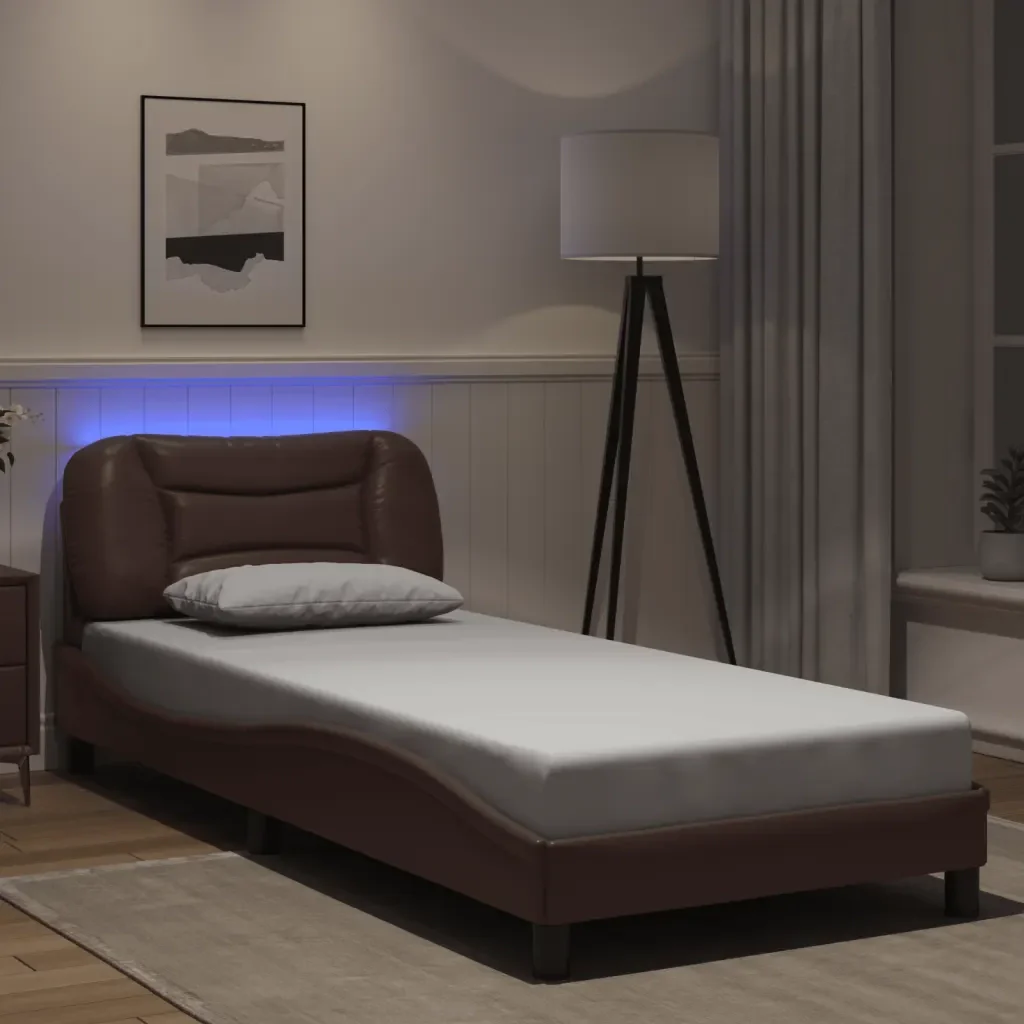 Letto singolo | Letto per adulti | Giroletto con LED senza Materasso Hvar Marrone 90x200 cm - Image 2