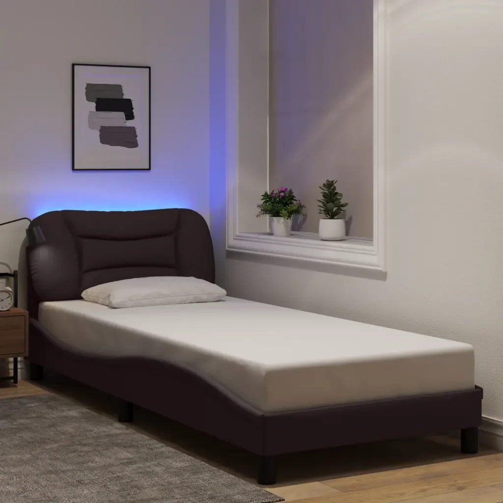 Letto singolo | Letto per adulti | Giroletto con LED senza Materasso Hvar Marrone Scuro 90x200 cm - Image 2