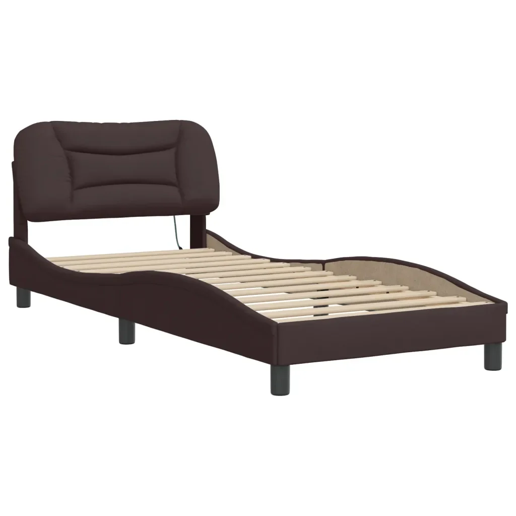 Letto singolo | Letto per adulti | Giroletto con LED senza Materasso Hvar Marrone Scuro 90x200 cm - Image 4