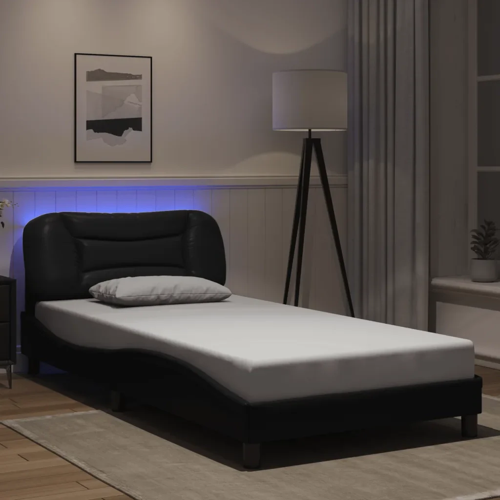 Letto singolo | Letto per adulti | Giroletto con LED senza Materasso Hvar Nero 100x200 cm - Image 2
