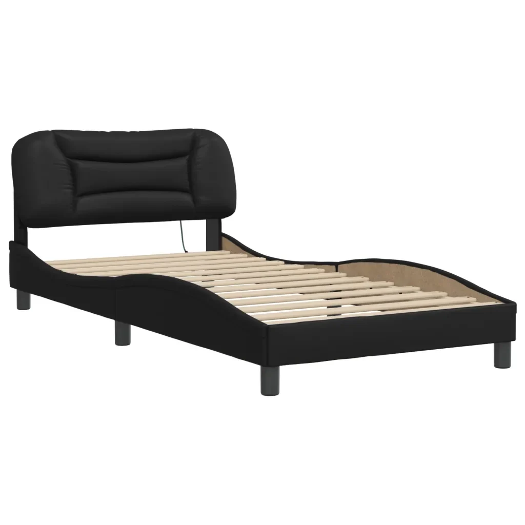 Letto singolo | Letto per adulti | Giroletto con LED senza Materasso Hvar Nero 100x200 cm - Image 3