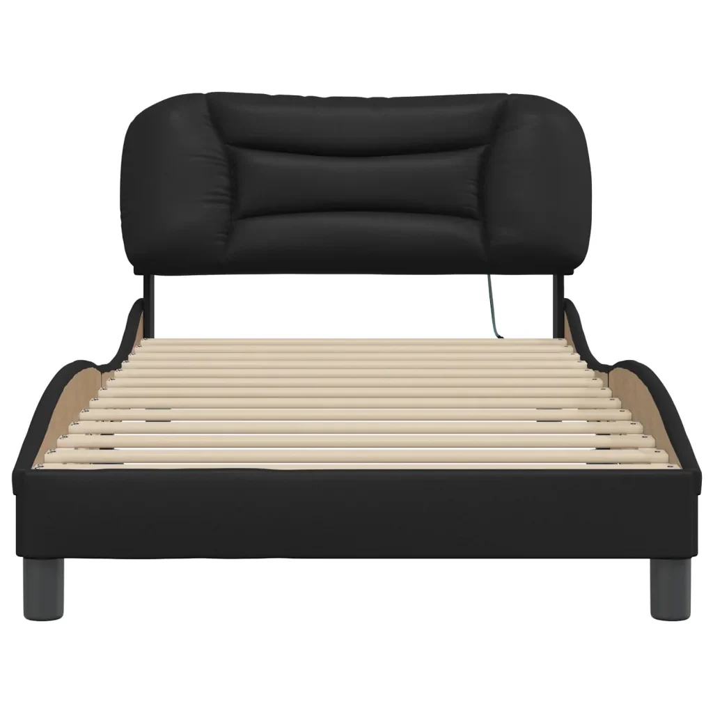 Letto singolo | Letto per adulti | Giroletto con LED senza Materasso Hvar Nero 100x200 cm - Image 6