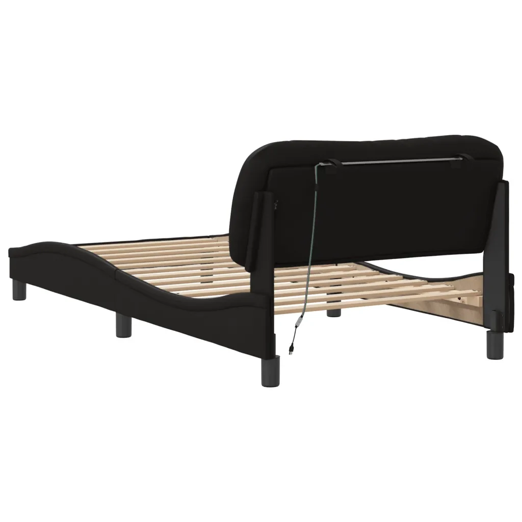 Letto singolo | Letto per adulti | Giroletto con LED senza Materasso Hvar Nero 100x200 cm - Image 9