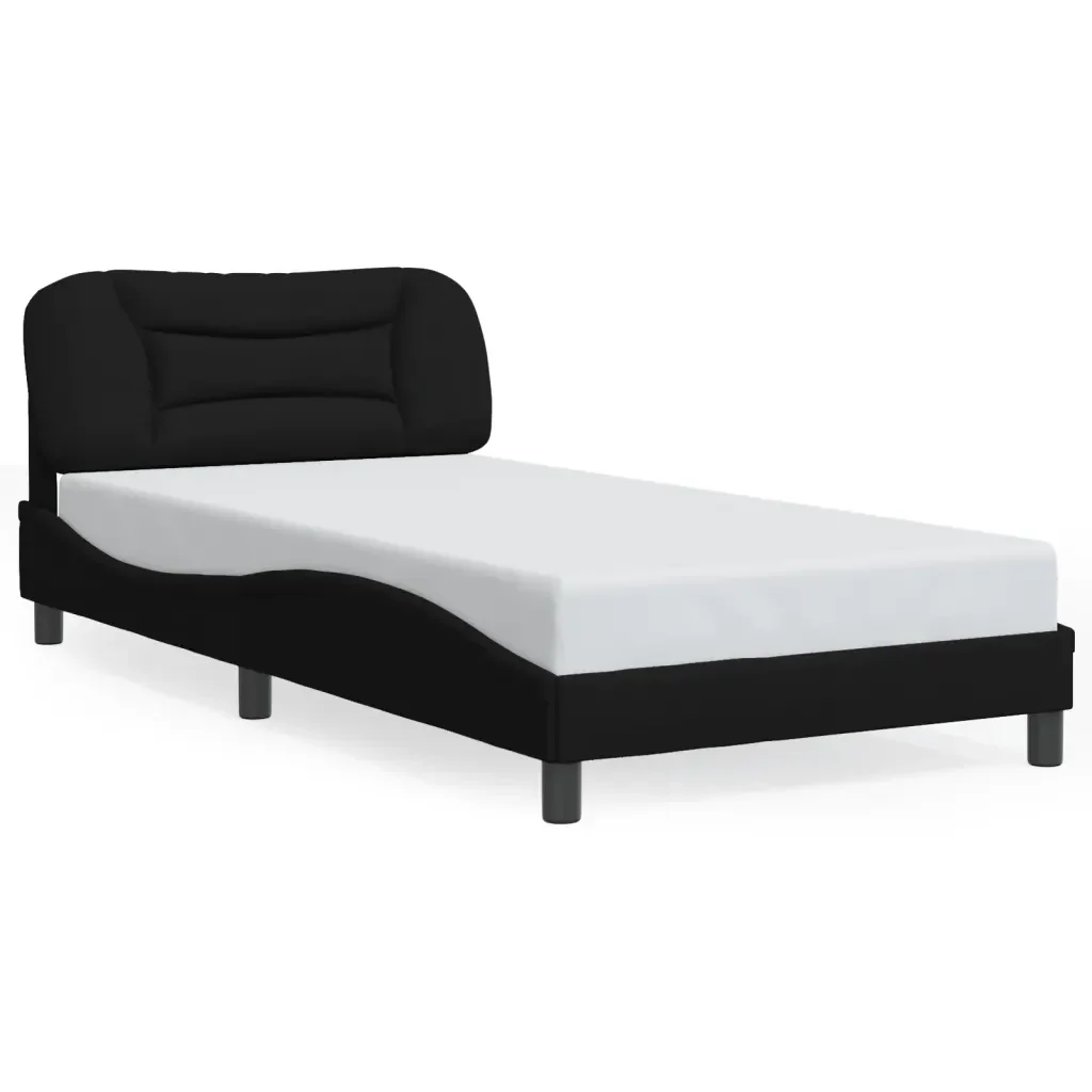 Letto singolo | Letto per adulti | Giroletto con LED senza Materasso Hvar Nero 100x200 cm in Tessuto - Image 5