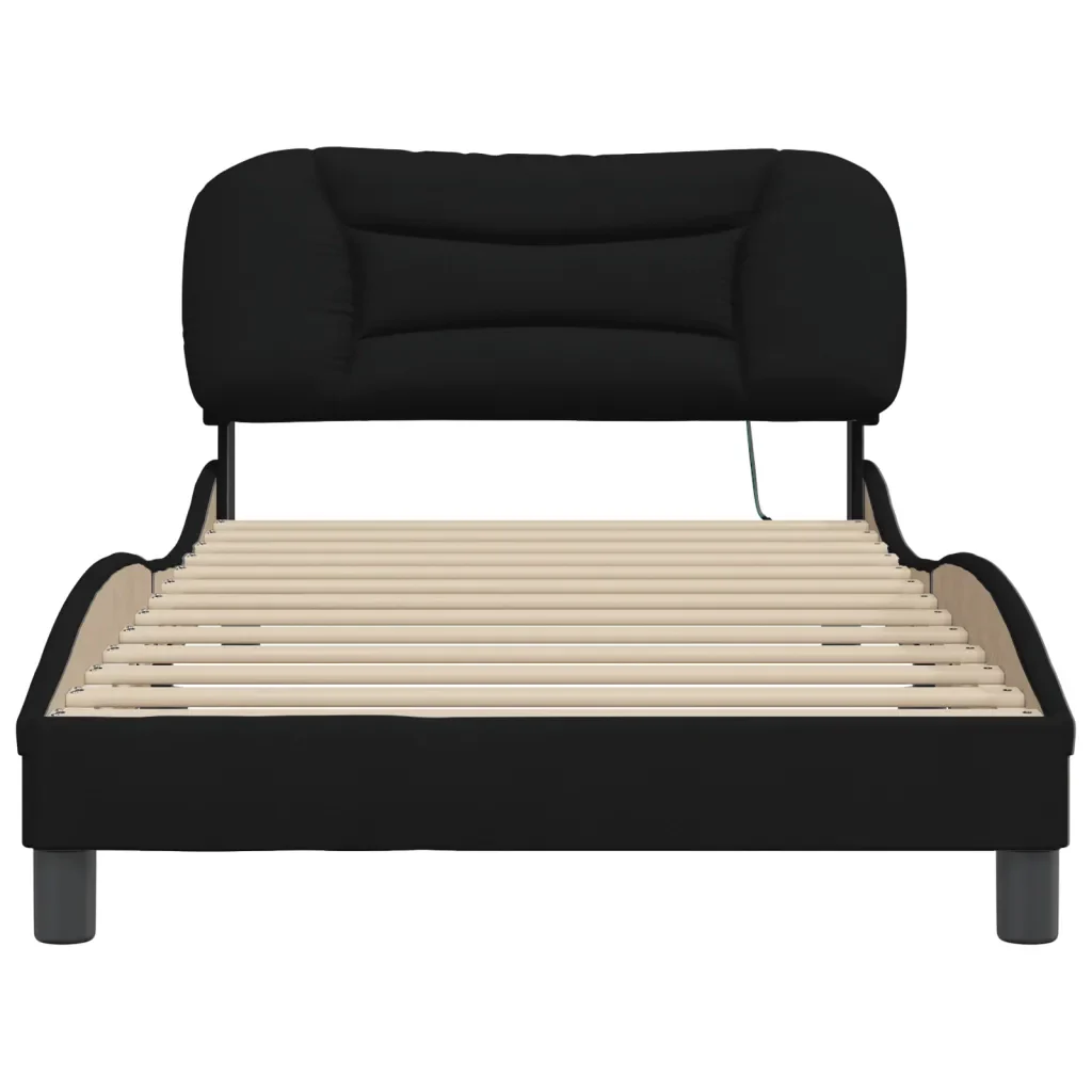 Letto singolo | Letto per adulti | Giroletto con LED senza Materasso Hvar Nero 100x200 cm in Tessuto - Image 6