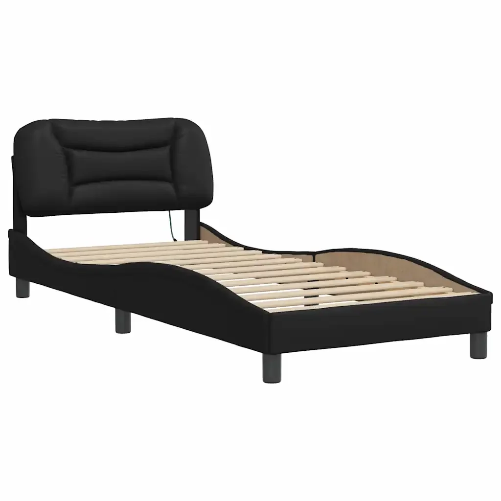 Letto singolo | Letto per adulti | Giroletto con LED senza Materasso Hvar Nero 80x200 cm - Image 3