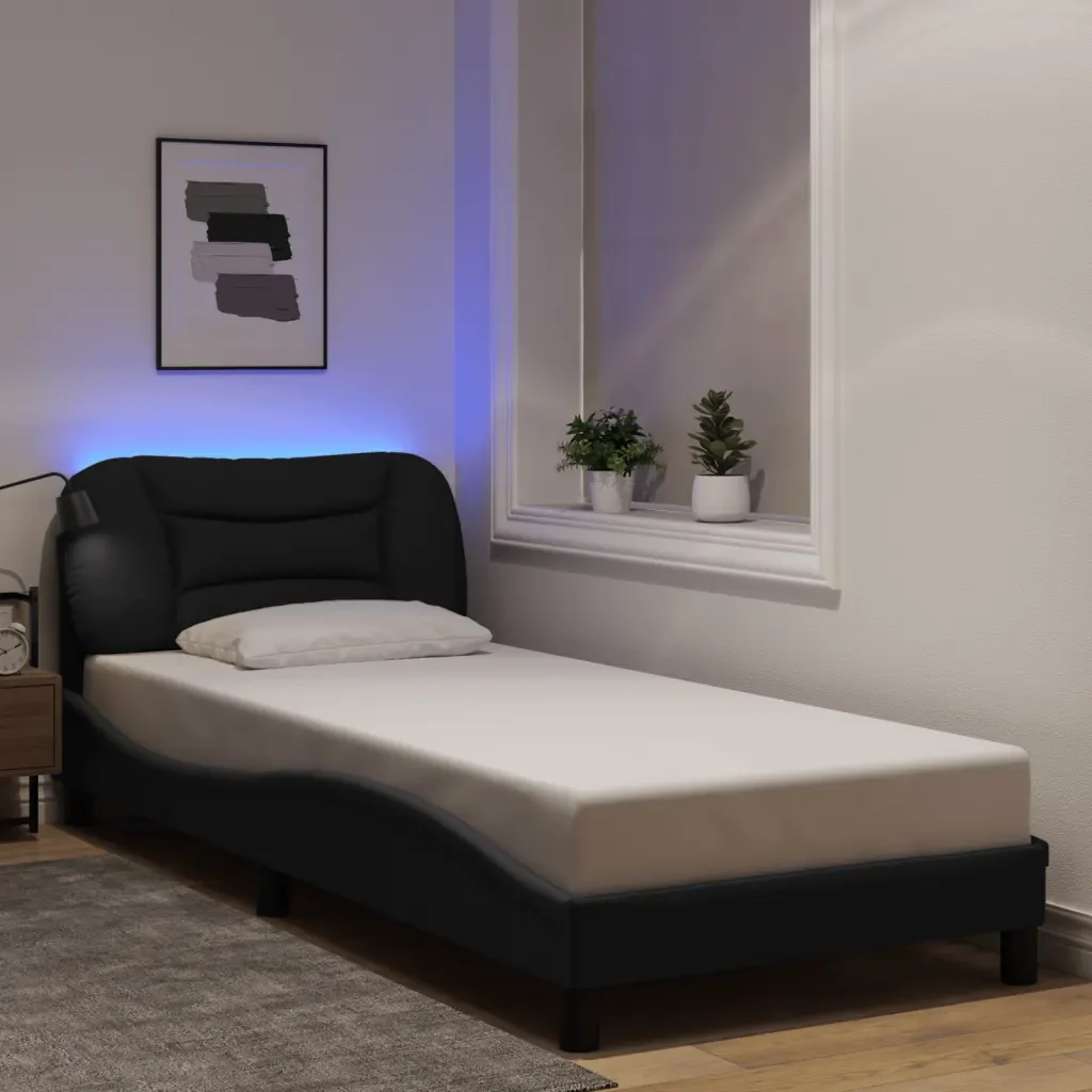 Letto singolo | Letto per adulti | Giroletto con LED senza Materasso Hvar Nero 80x200 cm Tessuto - Image 2
